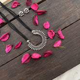 Vriksham Oxidized Silver Crescent & Floral Detailing With Black Beaded Magalsutra-S994